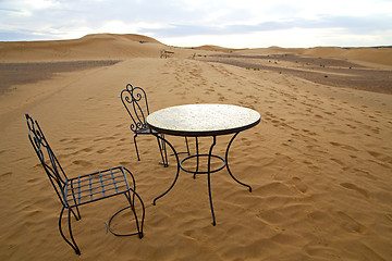 Image showing table and seat in desert  sahara morocco    africa yellow sand