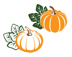 Image showing Pumpkins with leaves. 