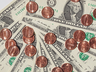 Image showing Dollar coins and notes