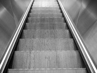 Image showing Black and white Escalator stair