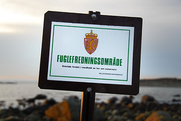 Image showing Norwegian sign in coastline