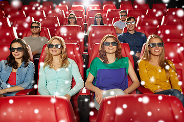 Image showing happy friends watching movie in 3d theater