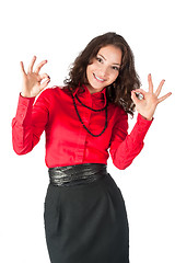 Image showing Happy smiling business woman with ok hand sign