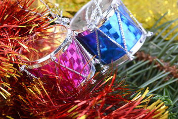 Image showing Closeup on colourful Christmas decorations