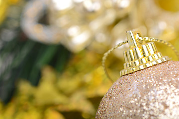 Image showing Christmas background with baubles and beauty bokeh, new year concept, close up