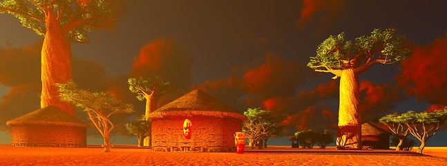 Image showing African village with traditional huts 