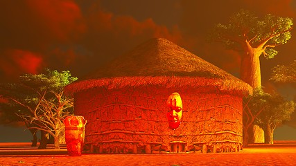 Image showing African village with traditional huts 