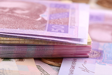 Image showing Pile of Ukrainian money, close up