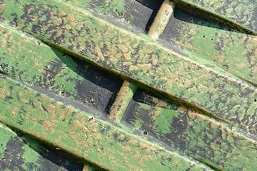 Image showing Green metal texture with patches of rust steel on its surface, taken outdoor