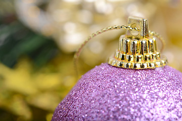 Image showing Christmas background with baubles and beauty bokeh, new year concept, close up