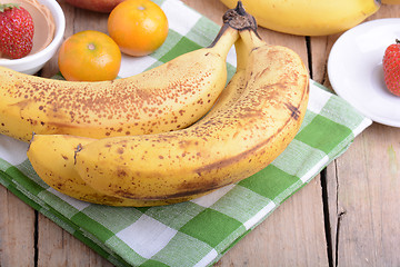 Image showing mandarin, bananas and apples, health fresh food close up