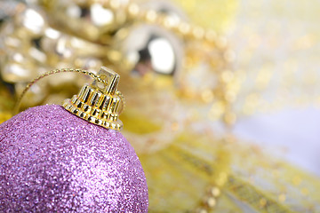 Image showing Christmas background with baubles and beauty bokeh, new year concept, close up