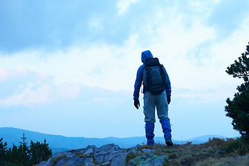 Image showing advanture man with backpack hiking