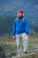 Image showing advanture man with backpack hiking