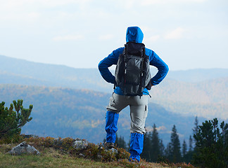 Image showing advanture man with backpack hiking