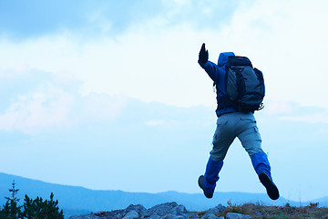 Image showing advanture man with backpack hiking