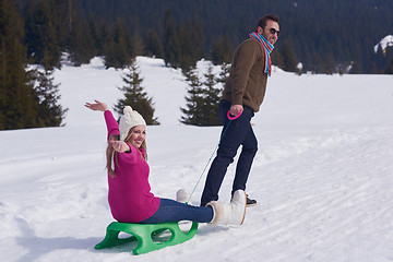 Image showing happy young couple having fun on fresh show on winter vacation