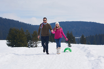 Image showing happy young couple having fun on fresh show on winter vacation