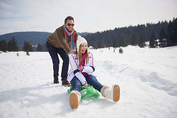 Image showing happy young couple having fun on fresh show on winter vacation