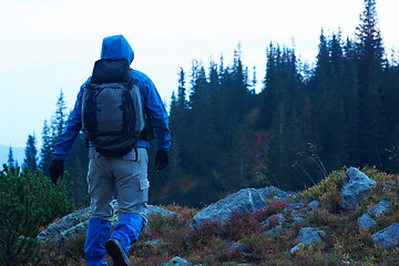 Image showing advanture man with backpack hiking