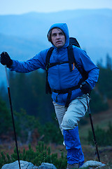 Image showing advanture man with backpack hiking