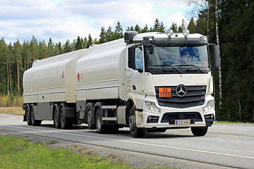 Image showing White Mercedes-Benz Actros 2545 Tank Truck on the Road