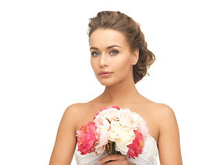 Image showing woman with bouquet of flowers