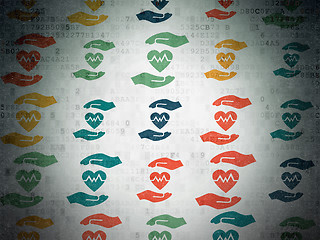 Image showing Insurance concept: Heart And Palm icons on Digital Paper background