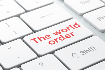 Image showing Politics concept: The World Order on computer keyboard background