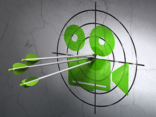 Image showing Tourism concept: arrows in Camera target on wall background