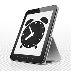 Image showing Time concept: Tablet Computer with Alarm Clock on display