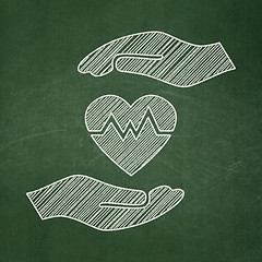 Image showing Insurance concept: Heart And Palm on chalkboard background