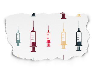 Image showing Medicine concept: Syringe icons on Torn Paper background