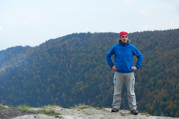 Image showing advanture man with backpack hiking