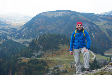 Image showing advanture man with backpack hiking