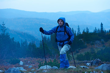 Image showing advanture man with backpack hiking