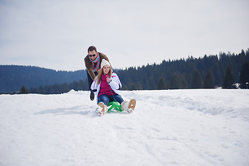 Image showing happy young couple having fun on fresh show on winter vacation