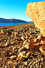 Image showing lake  in    valley  morocco   atlas dry mountain  