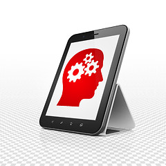 Image showing Business concept: Tablet Computer with Head With Gears on display