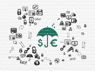 Image showing Safety concept: Money And Umbrella on wall background