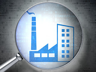 Image showing Finance concept: Industry Building with optical glass on digital background