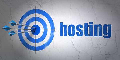 Image showing Web design concept: target and Hosting on wall background