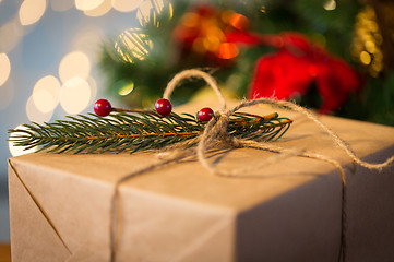 Image showing close up of christmas gift with fir brunch