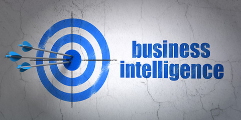 Image showing Finance concept: target and Business Intelligence on wall background