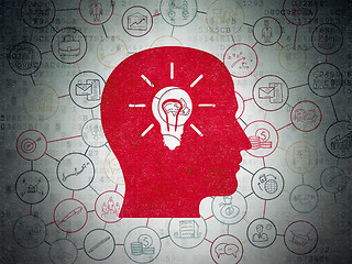 Image showing Business concept: Head With Light Bulb on Digital Paper background