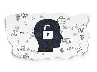 Image showing Business concept: Head With Padlock on Torn Paper background