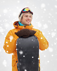 Image showing happy young man in ski goggles outdoors