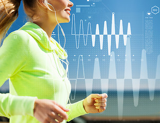 Image showing smiling woman doing running outdoors