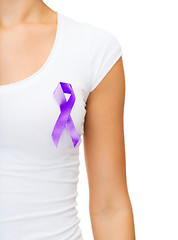 Image showing close up of woman with purple awareness ribbon