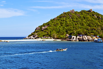 Image showing  rocks house boat in thailand  and south china sea 